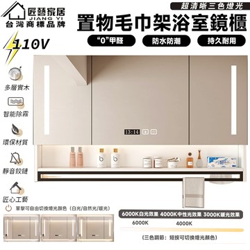【匠藝家居 智能鏡櫃】110V浴室鏡櫃 掛牆式鏡面櫃 衛生間壁掛收納櫃 鏡面櫃 浴櫃 三色變光 升級毛巾桿