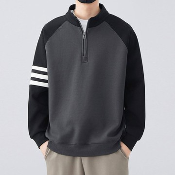 新品【秋冬】半拉鍊立領大學T男春秋季美式復古寬鬆拼接外套青少年帥氣休閒上衣