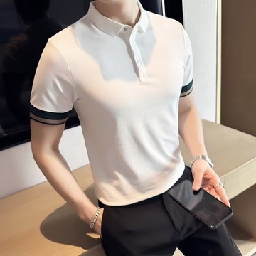 夏季商務休閒短袖POLO衫 韓版緊身男士時尚翻領T恤 帥氣百搭短袖POLO衫潮