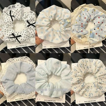 【砂糖夢境】韓系蝴蝶結甜美藍色大腸髮圈ins蕾絲馬尾發繩氣質少女頭繩髮飾