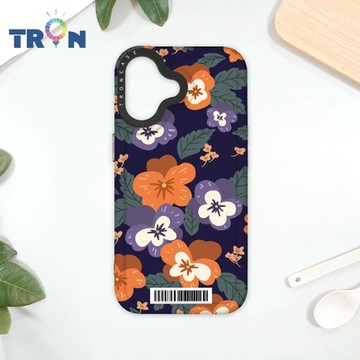 TRON IPhone 16 平塗手繪花朵E款 防摔太空載具殼 透黑 軟硬 手機殼