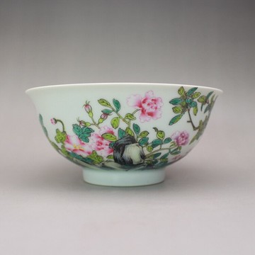 精品清雍正粉彩手繪秋韻花卉紋碗古玩古董陶瓷器仿古老貨收藏擺件