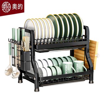 【奧的】56CM兩層碳鋼碗盤瀝水置物架(廚房收納/水槽架/刀架/碗盤架/瀝水架/置物架/碗筷收納)