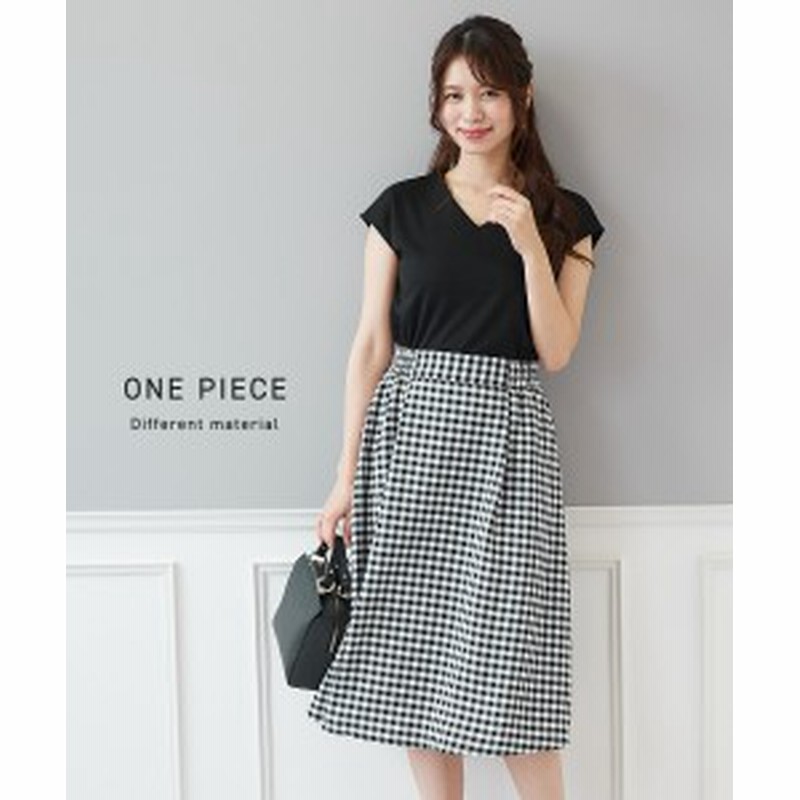 ワンピース ひざ丈 レディース ギンガムチェック ドッキング 黒 黒系ギンガム M L ニッセン Nissen 通販 Lineポイント最大get Lineショッピング