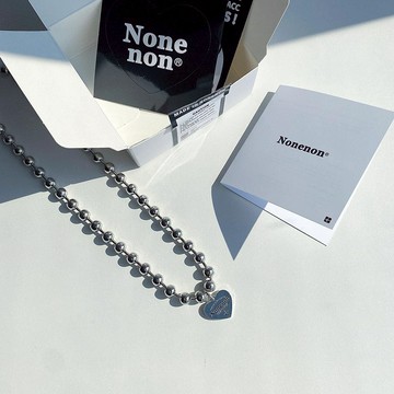 韓國 NONENON 金屬圓珠短鍊 愛心字母 銀