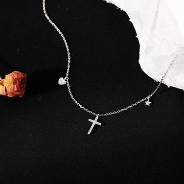 925純銀項鏈女簡約鎖骨鏈十字架吊墜新款潮學生頸鏈項圈