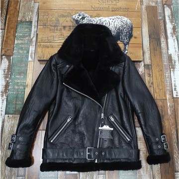 僅50件！羊皮毛一體真皮皮衣斜拉鏈機車腰帶女冬季保暖御寒外套