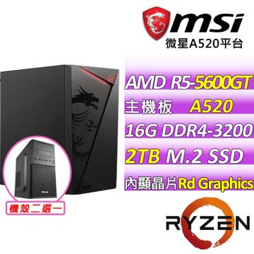 微星平台 AMD R5 六核{夏納克Z}文書機(R5-5600GT/A520/16GD4/2TB)
