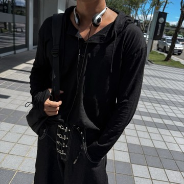 【APPAREL】復古素面薄款連帽亨利領長袖上衣