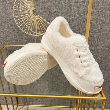 毛毛鞋女冬外穿加絨棉鞋2023新款秋冬季厚底增高鞋小白鞋板鞋百搭