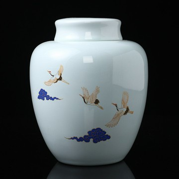 陶福氣 青花復古官窯茶葉罐陶瓷大號罐中式密封罐儲茶倉醒茶罐子