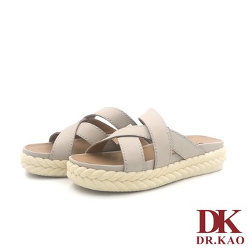 【DK氣墊鞋】度假風交叉真皮涼拖鞋 75-5425-63 淺灰
