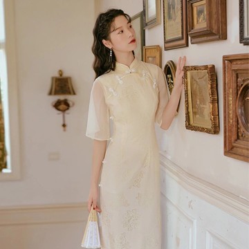 國潮改良版旗袍漢服學生復古蕾絲年輕少女長款氣質連衣裙2022夏季