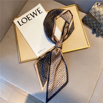 絲巾女百搭春秋發帶搭條紋大衣西裝法式長條復古領巾綁發寬絲帶