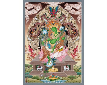 手工製作的綠度母唐卡 - 真正的保護與慈悲象徵