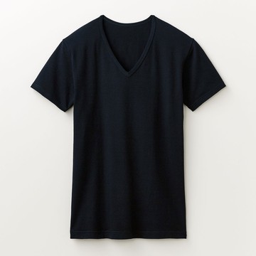 日本千趣會 - 95%棉 V領舒膚短袖發熱衣-爸爸-黑