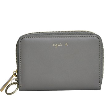 agnes b. VOYAGE素色皮革證件卡片鑰匙包(藕灰)