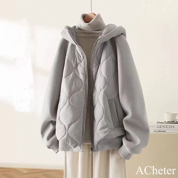 【ACheter】保暖加厚連帽長袖棉服大碼寬鬆顯瘦外套中長# 123952(現貨+預購)
