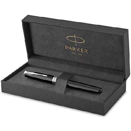 (Fine Nib, Stainless Steel Nib, Black Lacquer Palladium Trim) PARKER Sonnet Black-Lacquer, Palladium-Finish Trim Fountain, Pen Fine Nib Gift Box