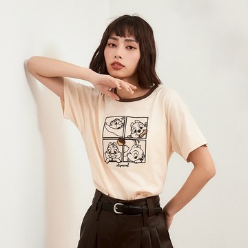 CACO-奇奇蒂蒂撞色落肩上衣‧親子款-女【J2DI033】