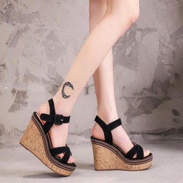 坡跟涼鞋女2025年夏季新款百搭仙女風厚底松糕鞋時尚配裙子高跟鞋