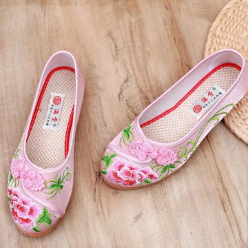 老北京布鞋女鞋平底古風漢服鞋女軟底透氣媽媽鞋復古民族風繡花鞋