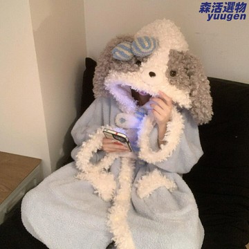 【甜美加厚】小狗睡袍 珊瑚絨睡袍 家居服套裝 睡衣女 冬季睡衣 加絨睡衣 可外穿家居服 可愛卡通印花 秋冬保暖 甜美風