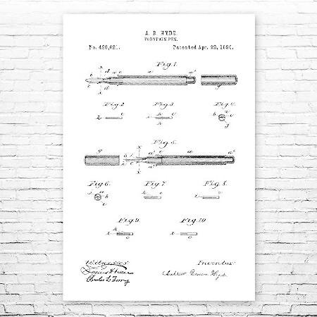 Fountain Pen Poster Print, Writer Gift, Pen Blueprint, Teacher Gift, Classroom Decor, Author Gift, Fountain Pen Design Black ＆ White (20 i 並行輸入品