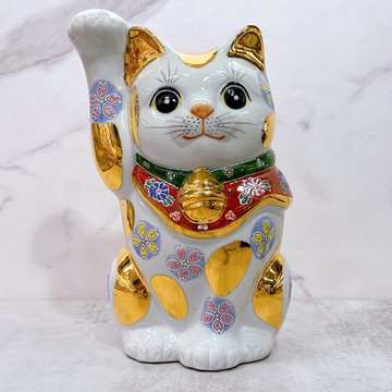 【白盛花福】日本九谷燒招財貓 | 白盛 8號