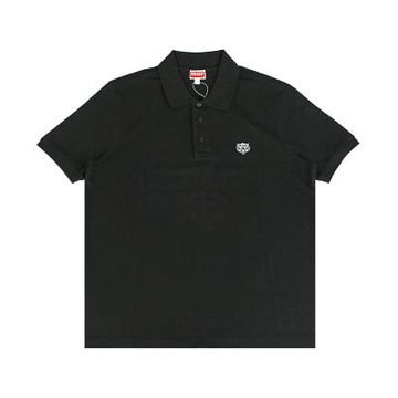 KENZO Happy Tiger 藍字針繡LOGO老虎圖騰純棉短袖Polo衫(男款/黑)