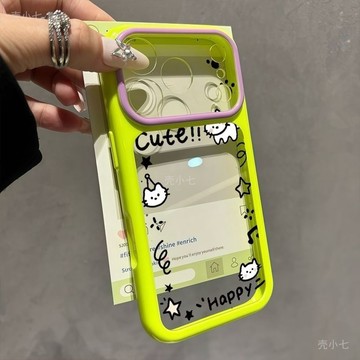 簡約相框小貓手機殼18iPhone17潮16plus蘋果15promax防摔14卡通13 12 11