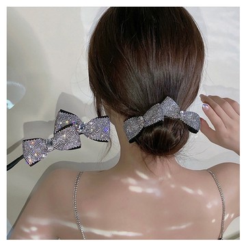 梨花HaNA 韓國BLING BLING girl全水鑽蝴蝶結．雙水鑽盤髮棒