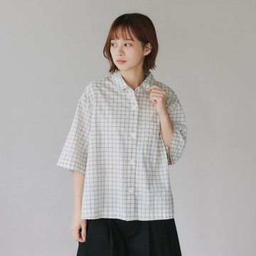 寬鬆格子襯衫 白F
