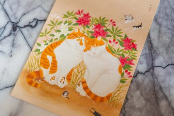 雙雙對對萬年富貴*花園裡的兩隻貓*韓國藝術家明信片