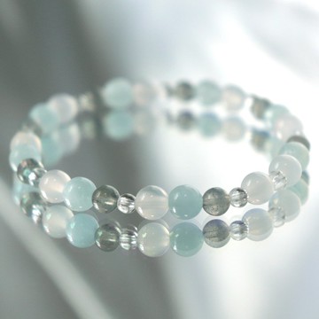 海藍寶-白水晶-拉長石-白玉髓-招財-療癒-水晶手鍊