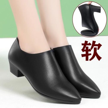 冬季黑色小皮鞋女中跟上班工作鞋粗跟高跟單鞋職業正裝空姐女鞋秋