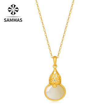 【SAMMAS】S925 金福祿 純銀項錬 天然玉 吊飾 如意 玉緣 項鏈 飾品 銀項錬 精品 結婚禮物 鎖骨項錬