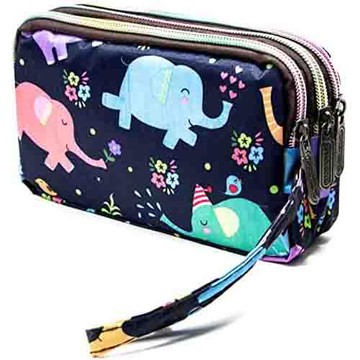 Love 21 2023女時尚深藍色系大象圖騰尼龍防水手拿包