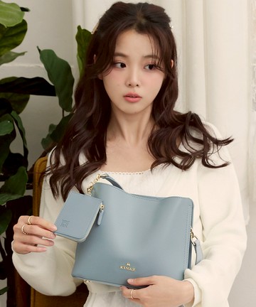 小花苞袋口多層附拉鍊包雙背帶肩背斜背水桶包-棉花糖藍-小公主系列(BZ96420-39)