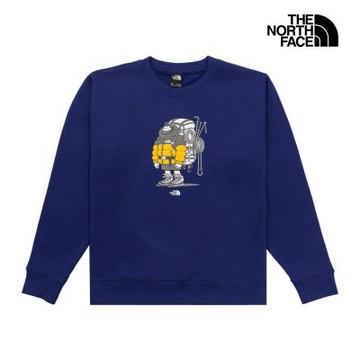 【The North Face 官方旗艦】北面男款藍色胸前圖案印花長袖大學T｜8JKJNLV