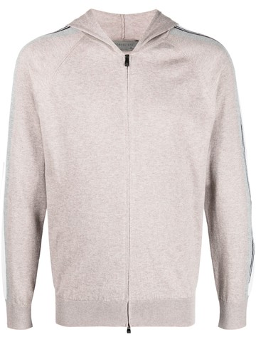 Corneliani - striped-sleeve zip-up hoodie - men - Cashmere/Cotton - 50 - Neutrals