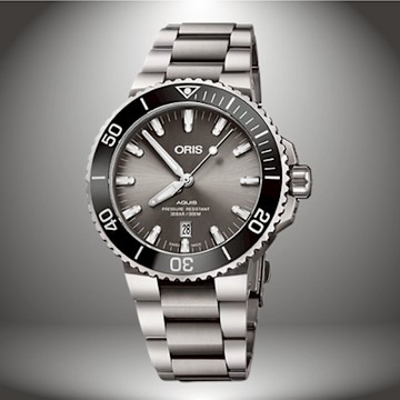 ORIS 豪利時 0173377307153-0782415PEB Aquis系列 鈦金屬日期錶 / 灰面 43.5mm