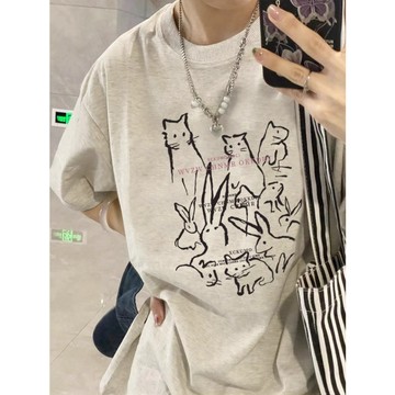 【鹿向南】純棉 短袖上衣 印花 t恤 oversize t恤 女生衣服 美式復古上衣 短袖t恤女 寬鬆上衣短袖
