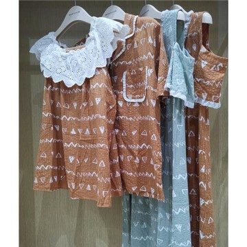 芬騰睡衣女夏短袖短褲家居服梭織棉睡衣套裝女士背心裙背心套薄款