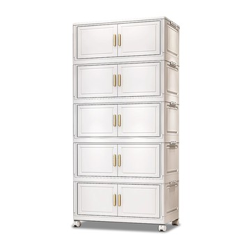 【Mr.box】70面寬摺疊前開式五層收納櫃-附滑輪70面寬五層-白色-不透明面板