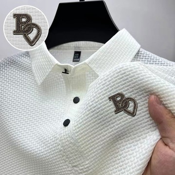 高端时尚冰丝网眼短袖男衬衫领夏季polo衫男上衣