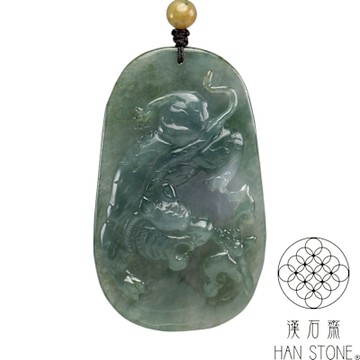 【漢石齋】天然翡翠A貨 虎虎生威玉佩吊墜 冰糯種飄花(45*75*9mm)