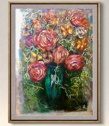 《Firesoft Roses》– 原創軟質粉彩花卉畫 25 × 35 公分