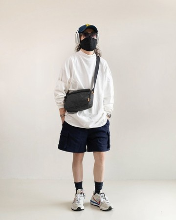 潮流復古格紋斜挎包大容量多口袋通勤包輕便出行男女同款挎包