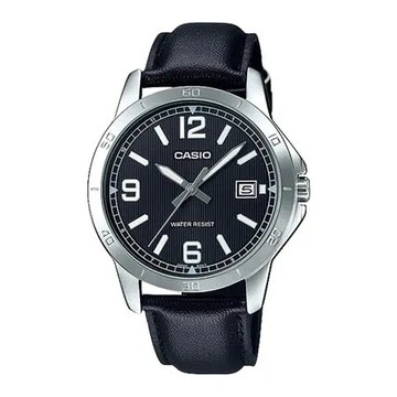 CASIO 卡西歐 指針男錶 礦物玻璃鏡面 日常生活防水 日期顯示 皮革錶帶(MTP-V004L-1B)
